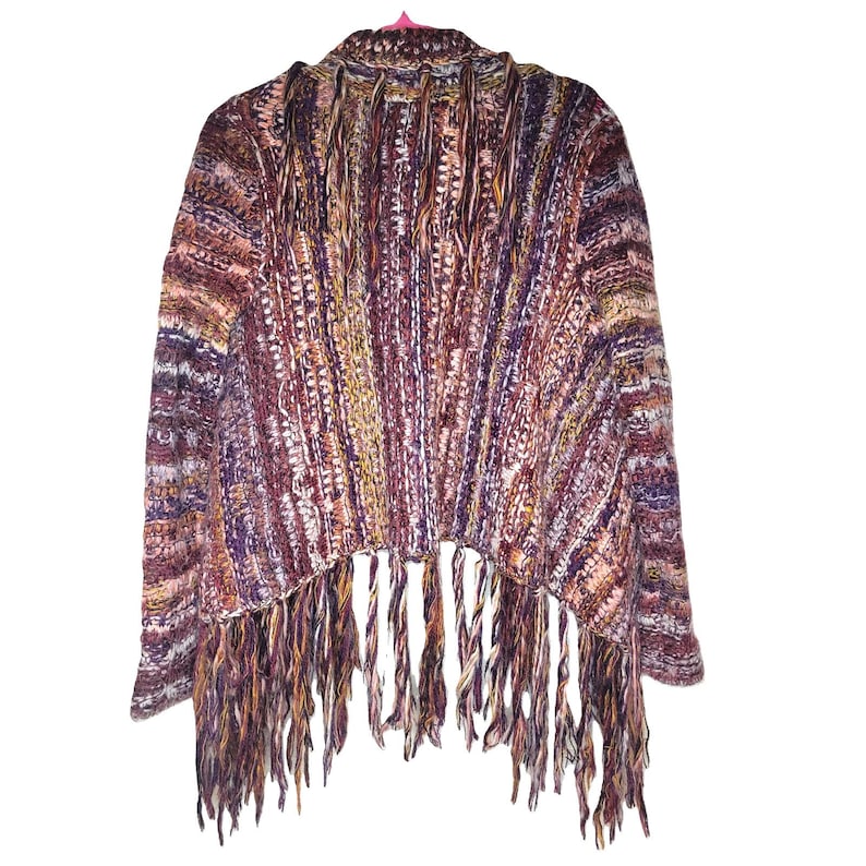Cárdigan abierto de punto con flecos color burdeos talla XS de Free People imagen 2