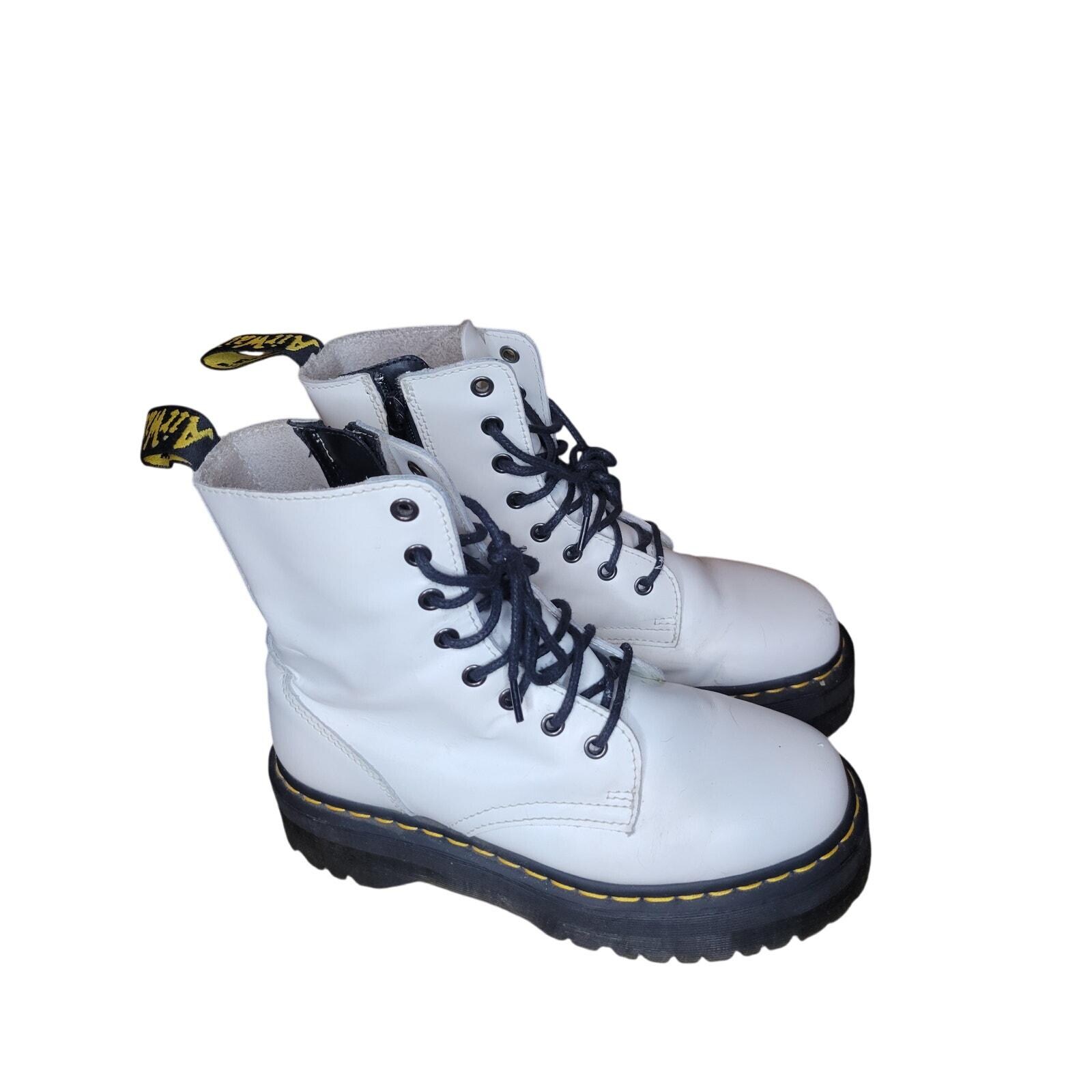 Dr Martens Jadon White Leather Platform Boots Zip Size 7M 8W 