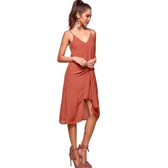 selfie leslie orange dress Kinley Ruffle Strap Maxi Dress Floral Orange