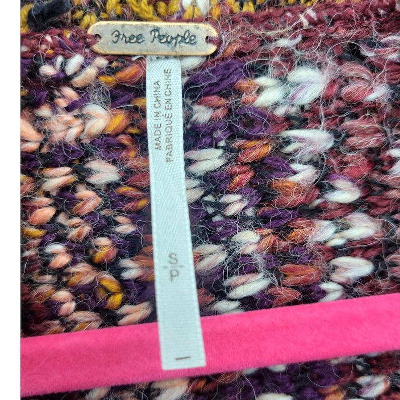 Cárdigan abierto de punto con flecos color burdeos talla XS de Free People imagen 3