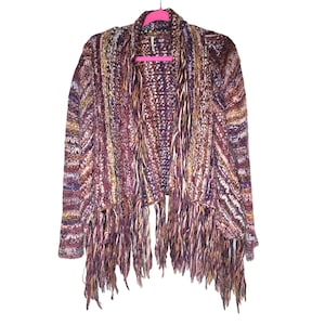 Cárdigan abierto de punto con flecos color burdeos talla XS de Free People imagen 1