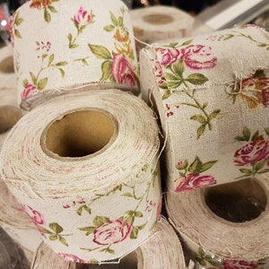 Nastro floreale vintage in juta, juta, juta con stampa a rose, artigianato per matrimoni, 10 metri