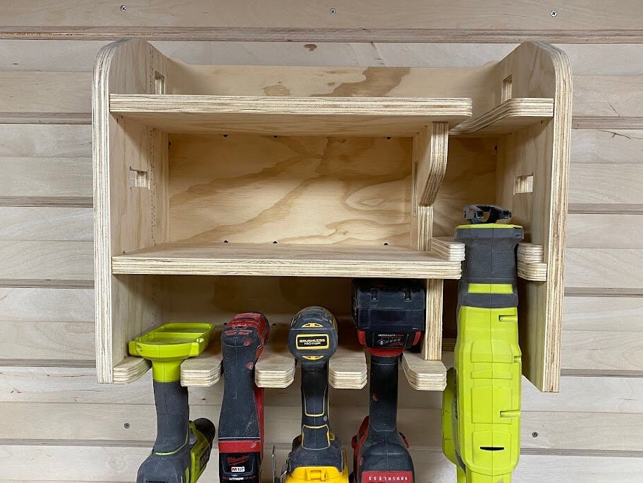 Organizador de herramientas eléctricas con estación de carga, estante de  almacenamiento de herramientas para organización de garaje, soporte de