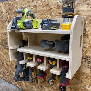 5 Slot Cordless Power Tool Drill Holder Station CNC Router Files with Reciprocating Saw Slot Fusion 360 DXF SVG