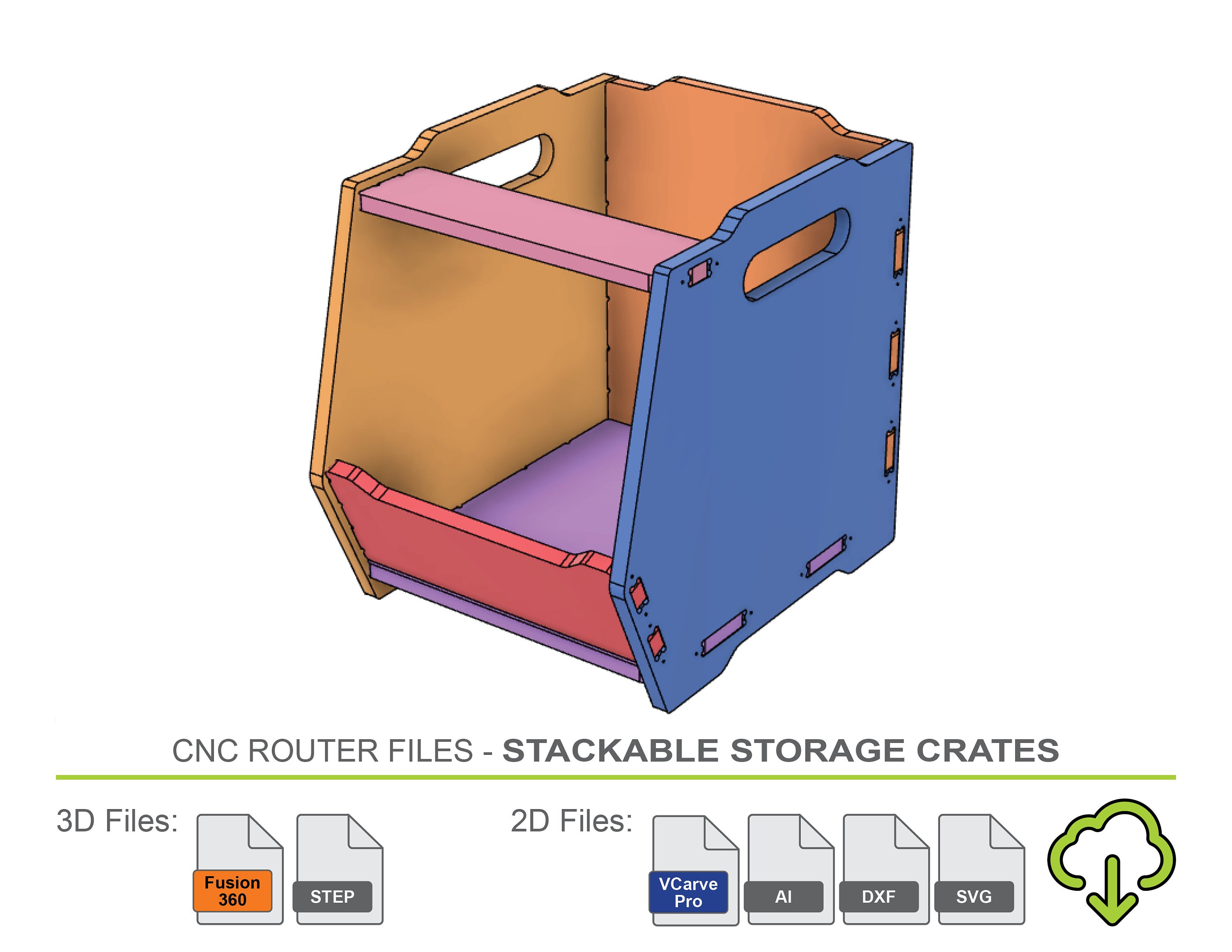 CNC Files Stackable Storage Crates - CNC Router Files Modular Storage ...