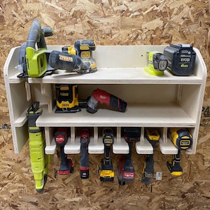 7 Slot Cordless Power Tool Drill Holder Station CNC Router Files with Reciprocating Saw Slot Fusion 360 DXF SVG