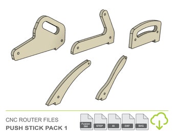 Table Saw Push Stick Pack 1 CNC Router Files, Pack of Multiple Push Sticks, Fusion 360 SVG DXF eps step and illustrator files