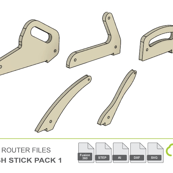Table Saw Push Stick Pack 1 CNC Router Files, Pack of Multiple Push Sticks, Fusion 360 SVG DXF eps step and illustrator files