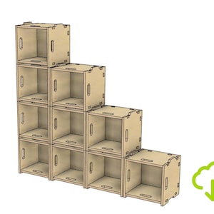 Stapelbare modulare Schallplattenkiste 3D-Dateien, DIY modulare Sperrholzboxen, modulare Kistenbox, 3D-Cad Fusion 360-Schritt-dxf-Svg-Designdateien