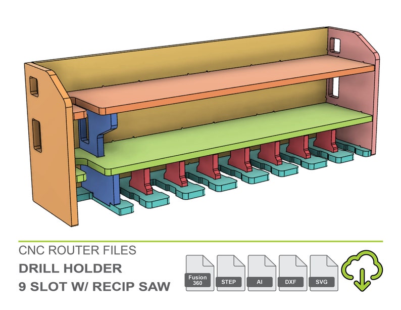 CNC Files for Wood Cordless Drill Holder Station 9 Slot Etsy