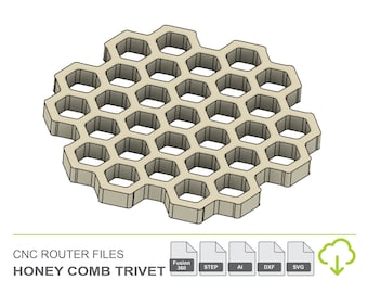 Honey Comb Trivet CNC Router Files, CNC Router Your Own Honey Comb Trivet, Fusion 360 step svg eps dxf file