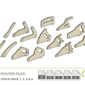Table Saw Push Stick Bundle CNC Router Files, Pack of Multiple Push Sticks, Fusion 360 SVG DXF eps step and illustrator files
