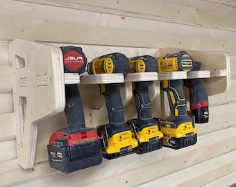 CNC Router Files French Cleat Wall Cordless Tool Organizer 5 Slot - Power Drill Holder CNC Plans