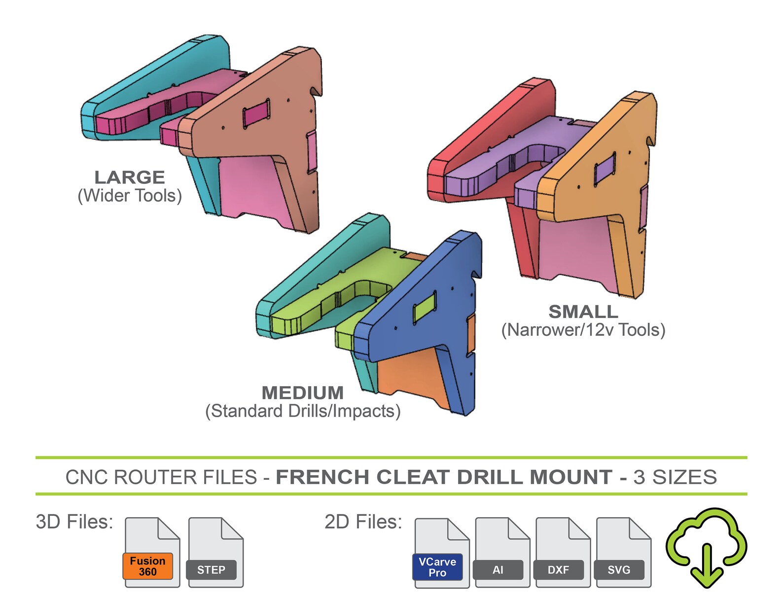 CNC Router Files French Cleat Drill Impact Mounting Brackets Vectric ...