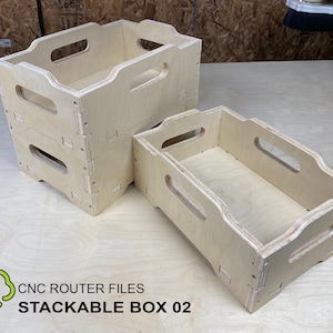 Stackable Storage Crate Box CNC Router Files, DIY Stacking Plywood Crates, Modular Stackable Box, 3D cad Fusion 360 dxf svg design files
