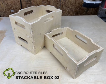 Stackable Storage Crate Box CNC Router Files, DIY Stacking Plywood Crates, Modular Stackable Box, 3D cad Fusion 360 dxf svg design files