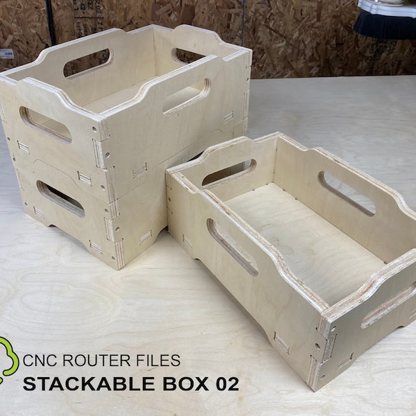 Stackable Storage Crate Box CNC Router Files, DIY Stacking Plywood Crates, Modular Stackable Box, 3D cad Fusion 360 dxf svg design files