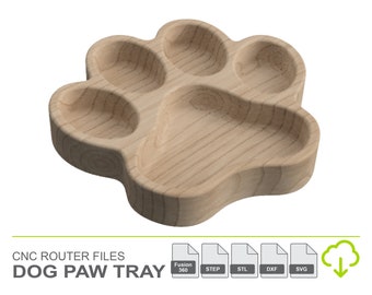 Dog Paw Tray CNC Router FIles, 3D Model File, 3D Printer File, Fusion360 step stl puppy paw files