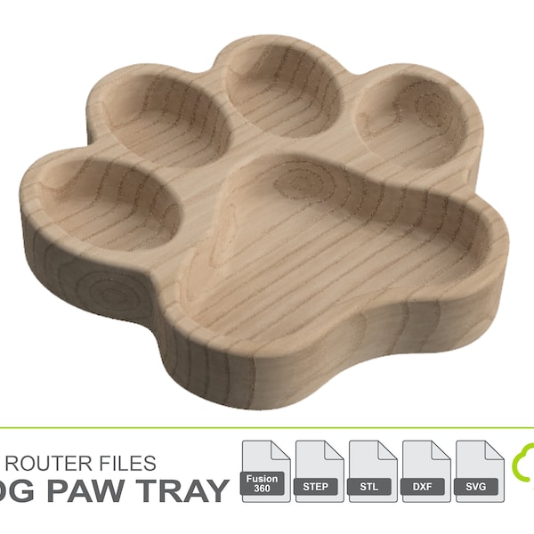 Hundepfote Tablett CNC-Fräser FIles, 3D-Modelldatei, 3D-Druckerdatei, Fusion360 Step Stl Puppy Paw Dateien