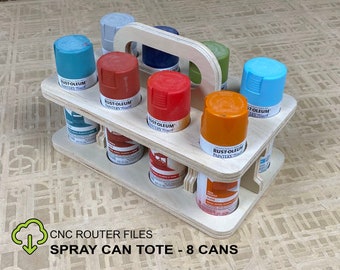 Spray Can Holder Caddy Tote SVG DXF CNC Router Archivos, enrutador cnc Su caja de rack de latas de spray, archivo eps Fusion 360 step