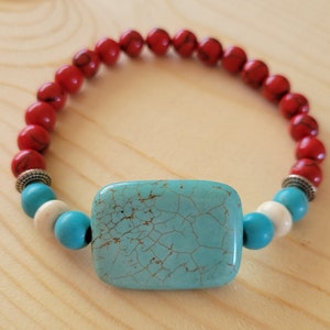Turquoise and Red Jasper Beaded Bracelet