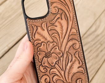 Floral Tooled Leather Western Phone Case