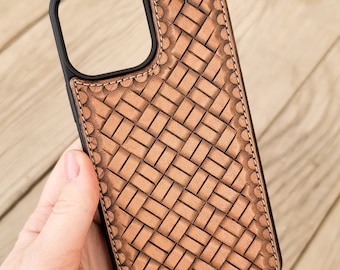 Block Pattern Leather Western Phone Case