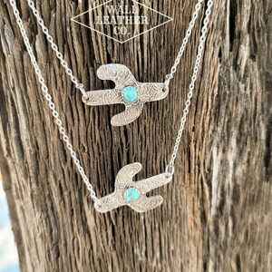 Cactus Necklace with Turquoise, Tarnished - Country & Western Style