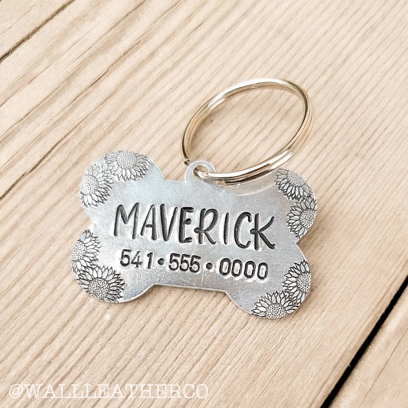 Sunflower Bone Pet ID Tag: Custom Country Western Dog Name Tag image 2
