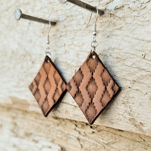 Stamped Leather Earrings - Small Diamond Aztec Tribal Print