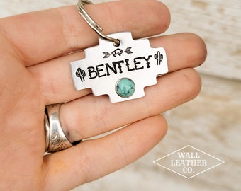 Custom Turquoise Pet ID Tag: Southwestern Buffalo Cowdog Name Tag