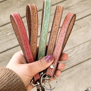 Western Leather Scrollwork Stamped Key Fob Keychain - Country Western Style - Handmade Christmas Gift - Key Ring