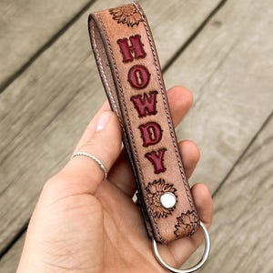 Personalized Sunflower Name Keychain Stitched - Leather Key Fob - Stamped Leather - Country Western Style