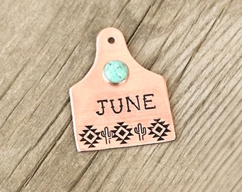 Custom Copper Pet ID Tag: Turquoise Aztec & Cactus Southwestern Style