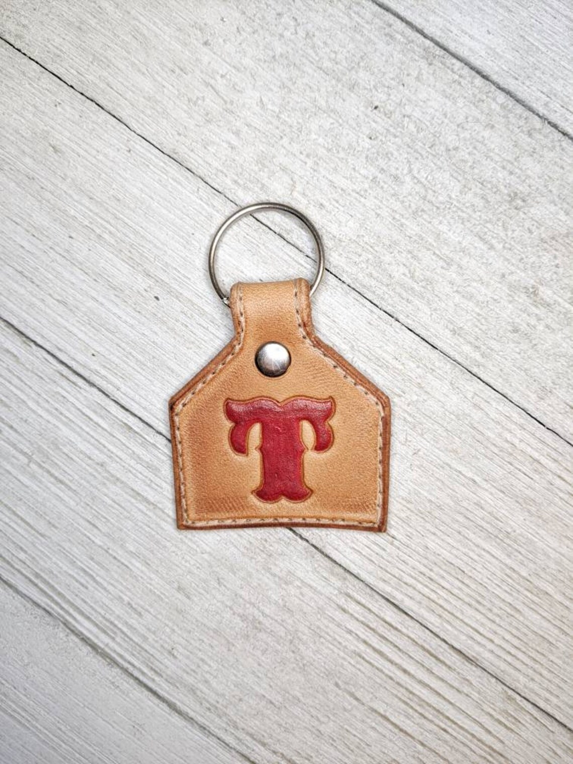 Customizable Leather Keychain W/ Letter - Stamped Custom Keychain ...