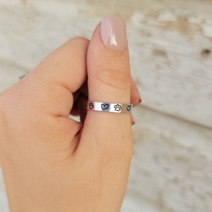 Paw Print & Hearts Stacker Ring - Country Western Style