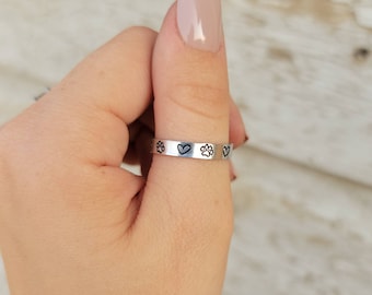 Paw Print & Hearts Stacker Ring - Country Western Style