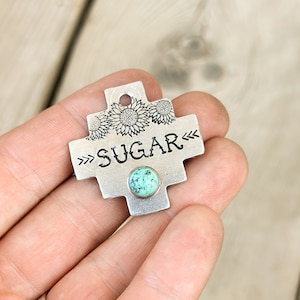Custom Western Pet ID Tag with Turquoise - Southwestern Sunflowers Cowdog Name Tag - Country Ranch Farm Dog