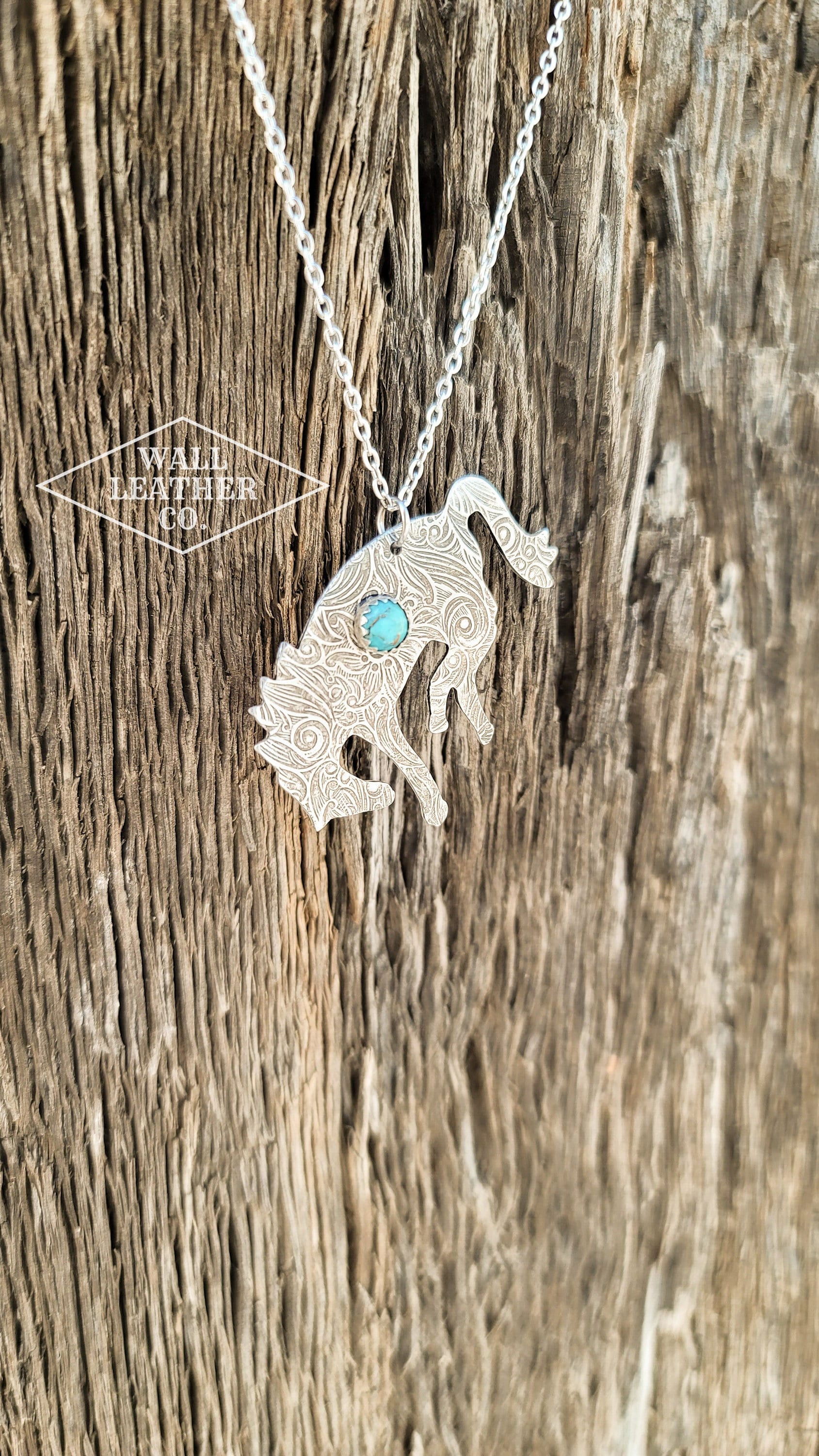 Bucking Horse Necklace With Turquoise Tarnished Country Western