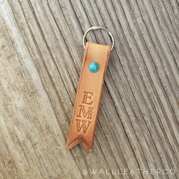 Customized Monogram Keychain - Leather Key Fob - Stamped Leather - Country Western Style