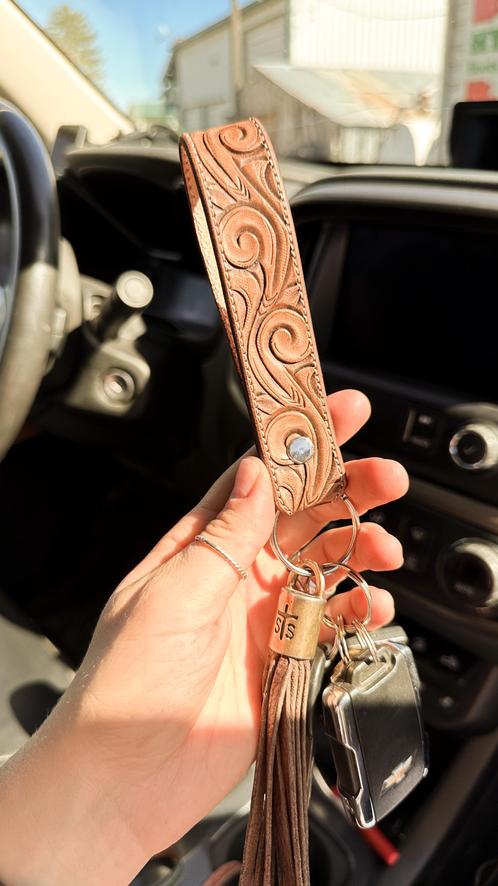 Tooled Leather Keychain: Handmade Country Western Key Ring - Etsy