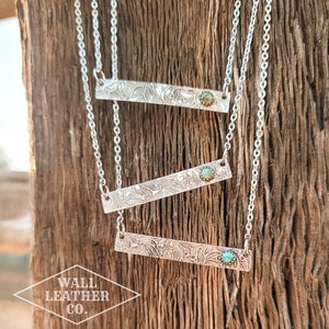 Tarnished Bar Necklace with Turquoise - Country & Western Style