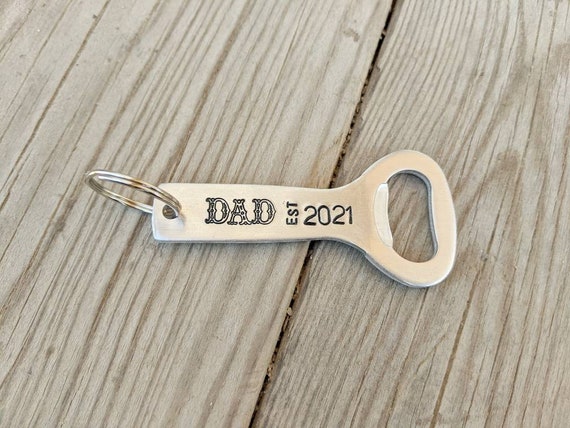 QUALITY CABOCHON BOTTLE OPENER KEY RING~CHAIN~SILVER TONE~Dad~Fathers Day 40A 