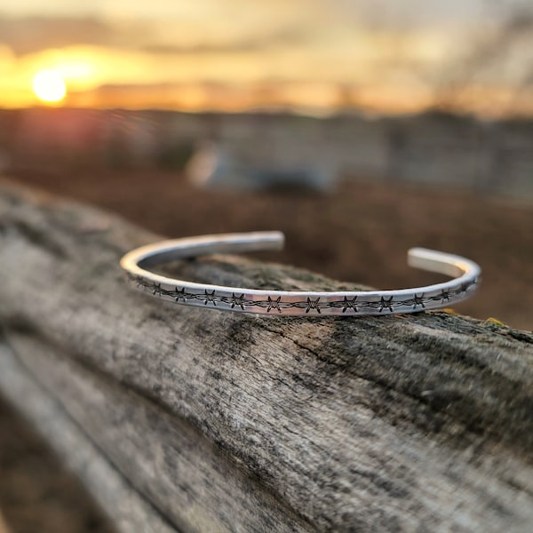 Barbed Wire Silver Bangle Bracelet - Country & Western Style