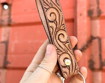 Tooled Leather Keychain: Handmade Country Western Key Ring