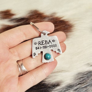 Custom Pet ID Tag with Turquoise - Native Thunderbird Shape - Cowdog Name Tag - Country Western Ranch Farm Dog