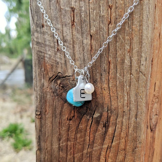 Initial Cattle Ear Tag Necklace - Pearl & Turquoise – Wall Leather Co.