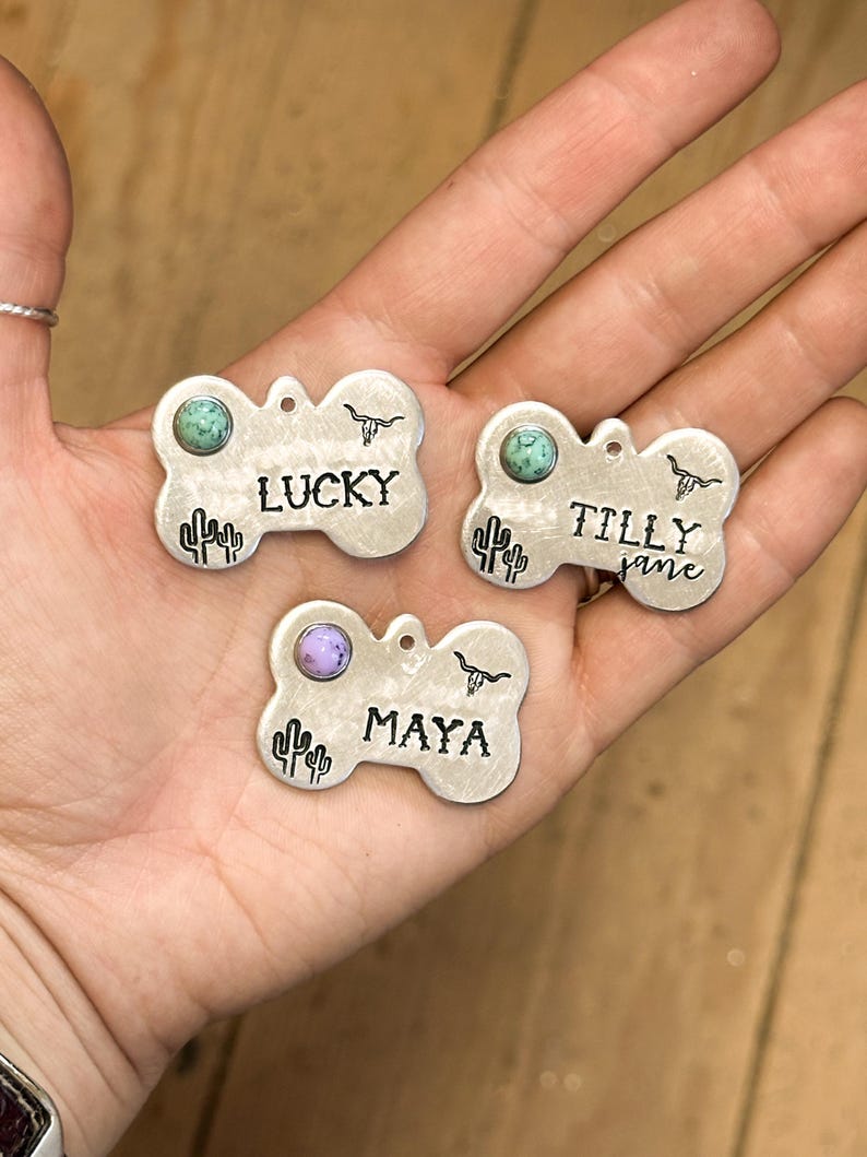 Custom Turquoise Pet ID Tag: Cactus & Longhorn Western Ranch Dog Name Tag Bild 7