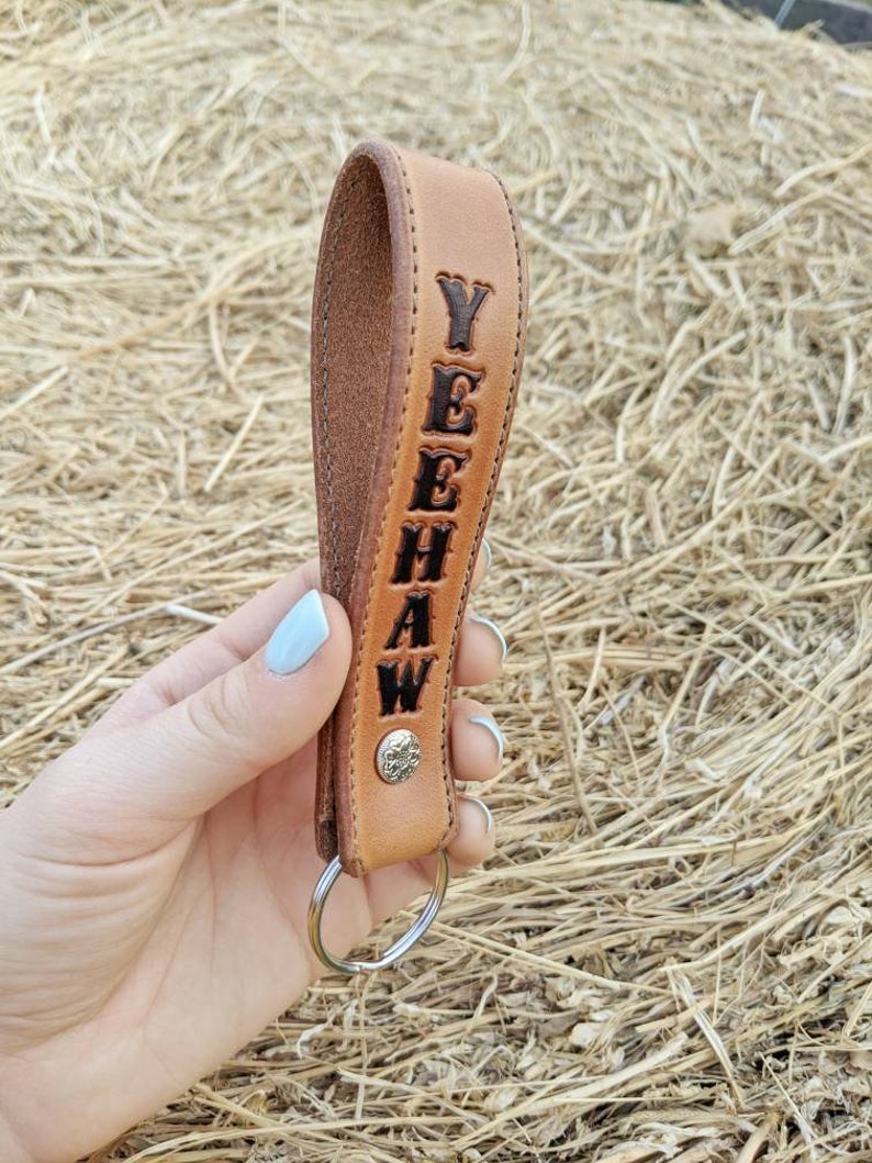Personalized Name Keychain Stitched Leather Key Fob | Etsy