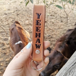 Personalized Name Keychain Stitched - Leather Key Fob - Stamped Leather - Country Western Style - Plain